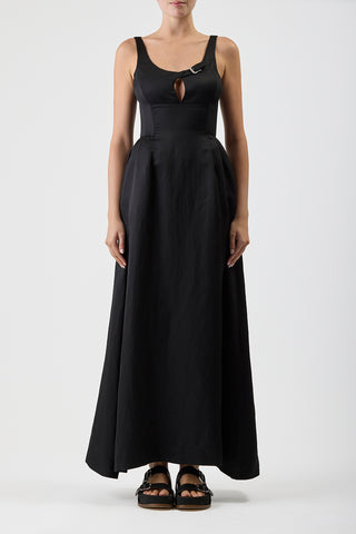 Sven Maxi Dress in Black Silk Linen Satin
