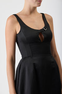 Sven Maxi Dress in Black Silk Linen Satin