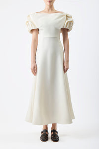 Gwyneth Dress in Ivory Silk Wool Cady