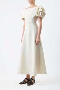Gwyneth Dress in Ivory Silk Wool Cady