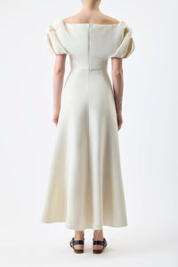 Gwyneth Dress in Ivory Silk Wool Cady