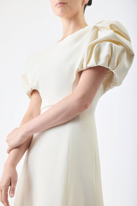 Gwyneth Dress in Ivory Silk Wool Cady