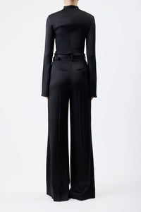 Delwyn Top in Black Silk Satin