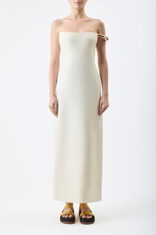Anica Maxi Dress in Ivory Wool Silk Cady