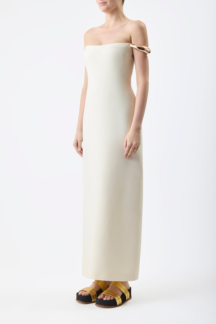 Anica Maxi Dress in Ivory Wool Silk Cady