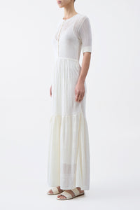 Iris Pointelle Knit Pleated Maxi Dress with Slip in Ivory Cotton Silk