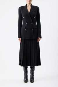 Del Pleated Knit Skirt in Black Wool
