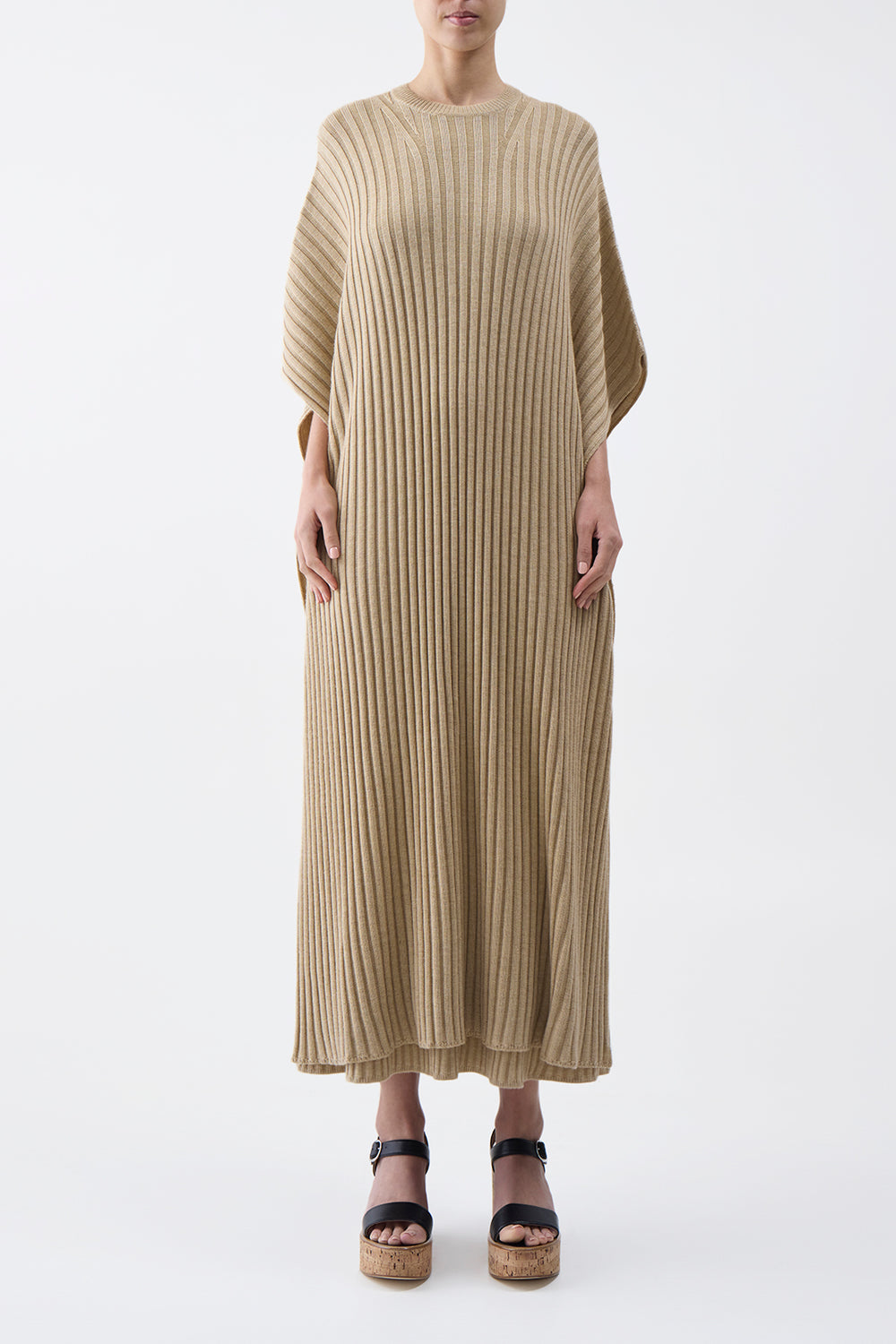 Taos Knit Poncho in Hay Merino Wool Cashmere