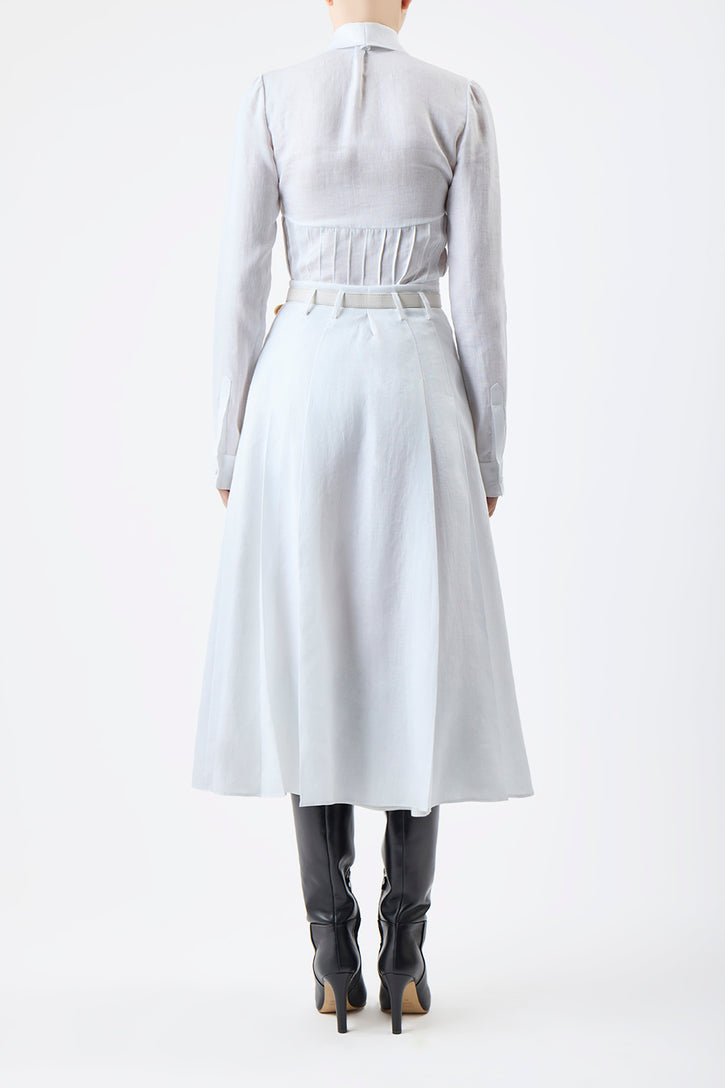 Dugald Pleated Midi Skirt in White Aloe Linen
