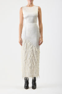 Maslow Feather Dress in Ivory Silk Satin