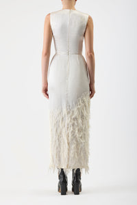 Maslow Feather Maxi Dress in Ivory Silk Satin