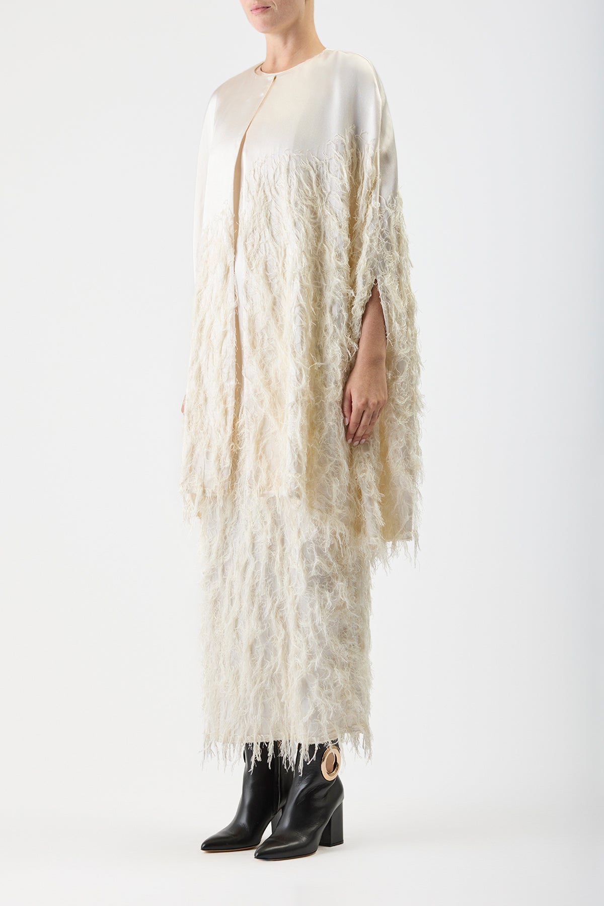 Pauli Feather Cape in Ivory Silk