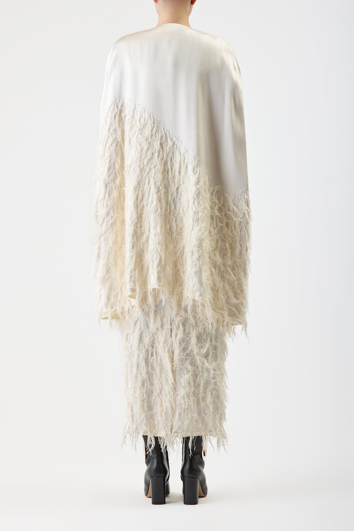 Pauli Feather Cape in Ivory Silk Satin