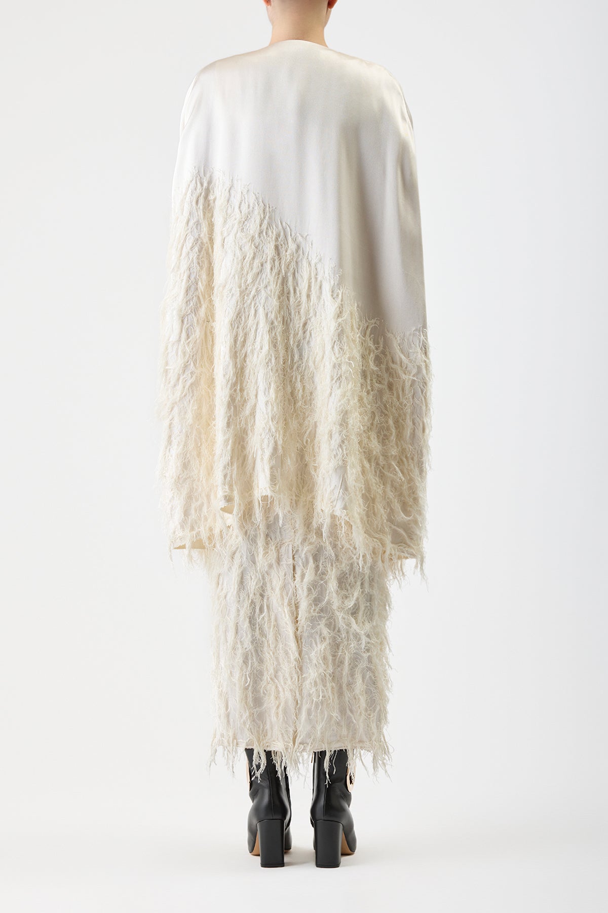 Pauli Feather Cape in Ivory Silk