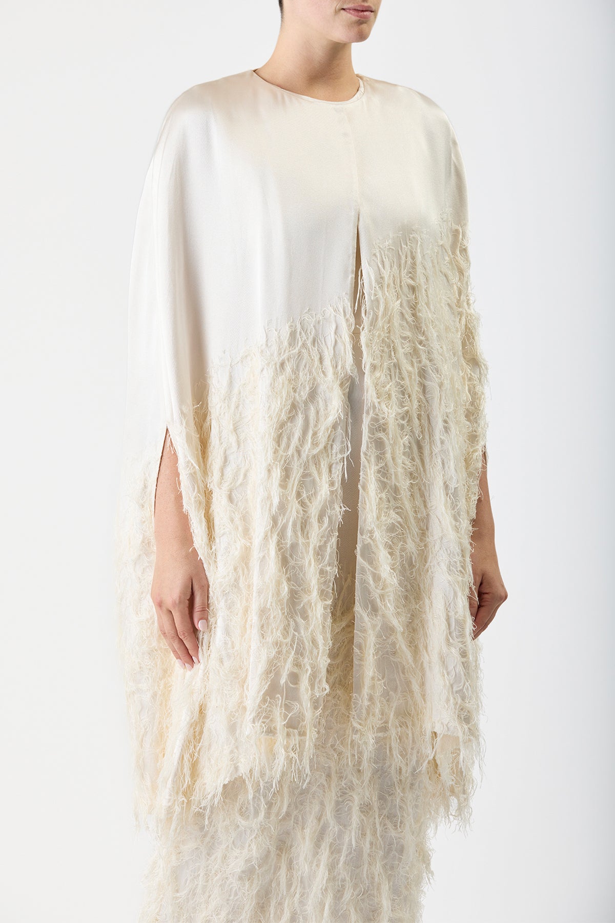 Pauli Feather Cape in Ivory Silk