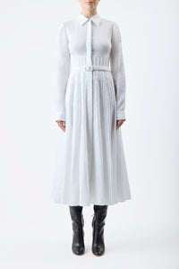 Dewi Pleated Maxi Shirtdress in White Aloe Linen