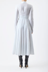 Dewi Pleated Maxi Shirtdress in White Aloe Linen