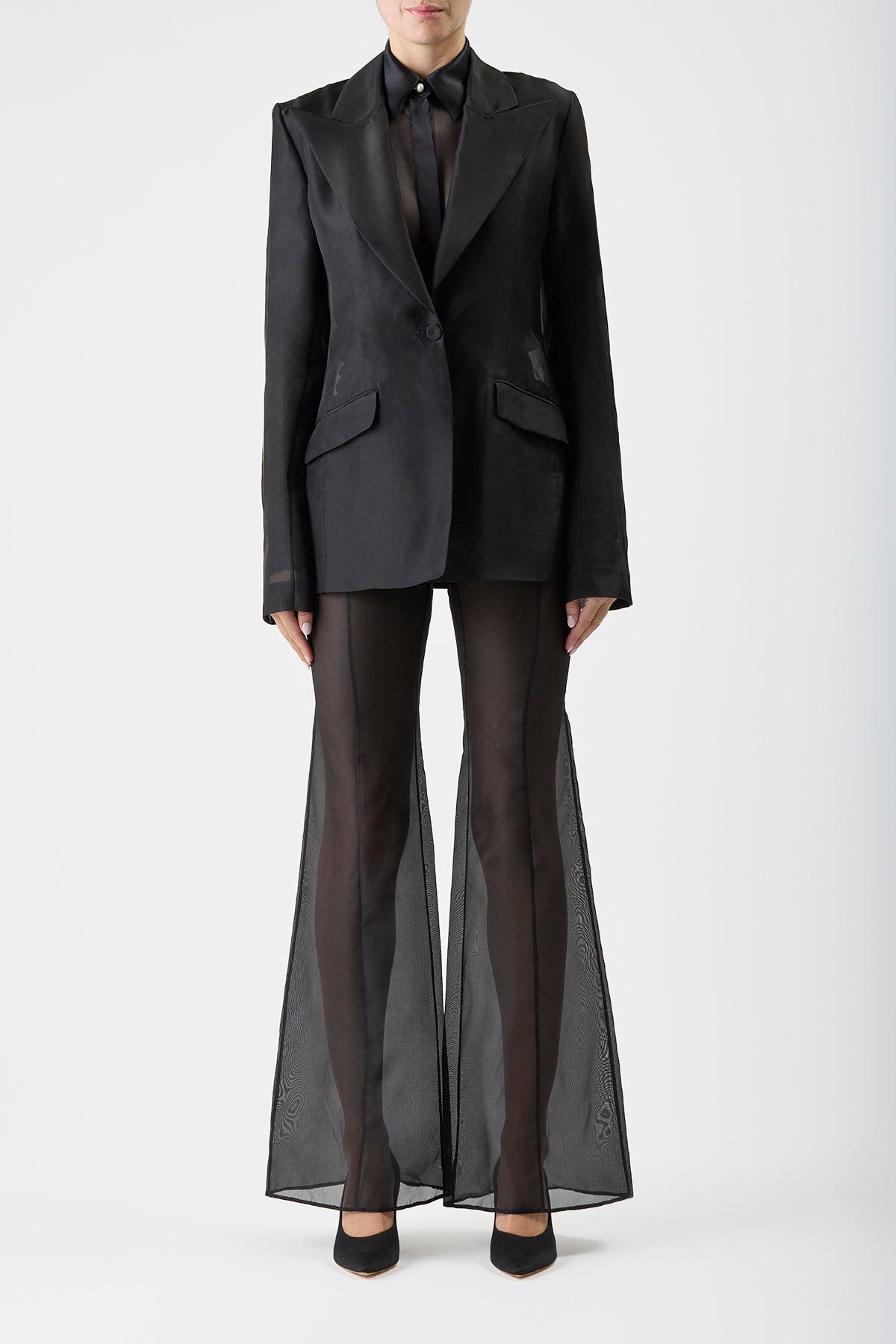 Leiva Sheer Blazer in Black Silk Organza