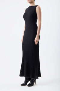 Seren Maxi Dress in Black Silk Cashgora Boucle Gauze