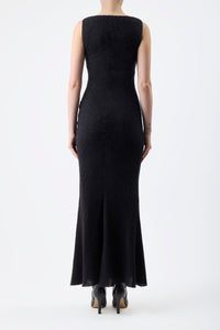 Seren Maxi Dress in Black Silk Cashgora Boucle Gauze