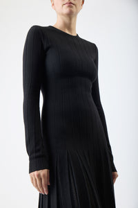 Walsh Knit Pleated Maxi Dress in Black Wool