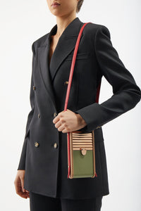 Mabel Crossbody Phone Case in Green, Nude & Red Nappa Leather
