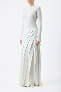 Ismay Pleated Dress in Ivory Silk Satin