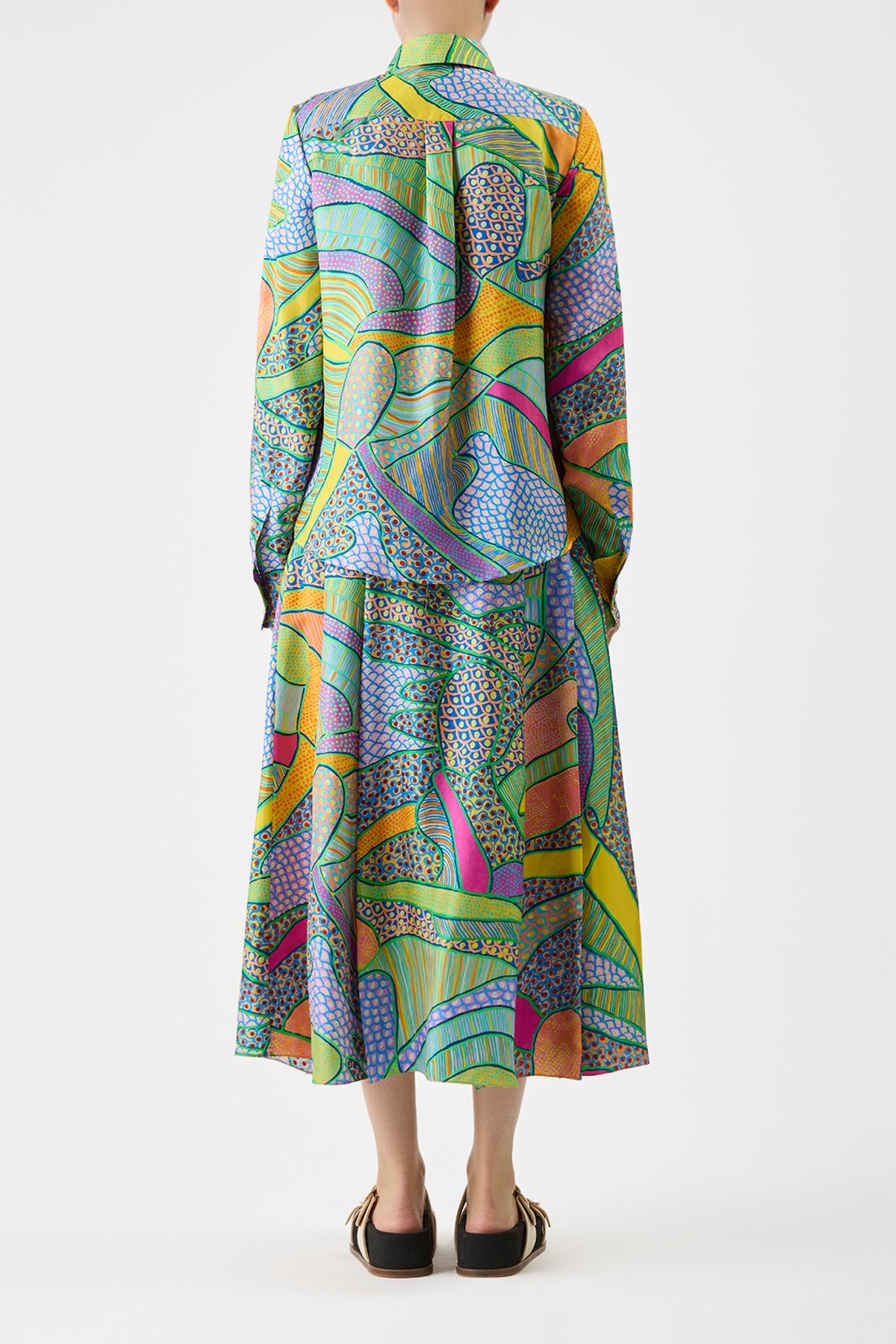 Henri Blouse in Green Multi Printed Silk Twill