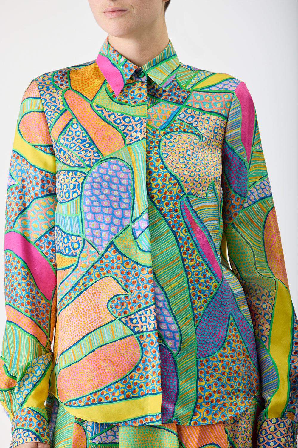 Henri Blouse in Green Multi Printed Silk Twill