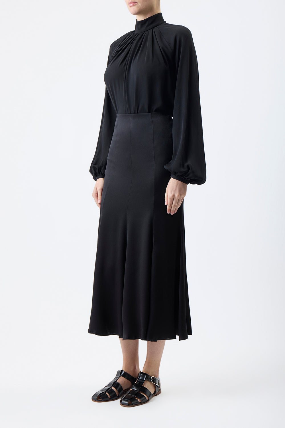 Kiian プリーツトップ ブラック シルク ジョーゼット ツイル