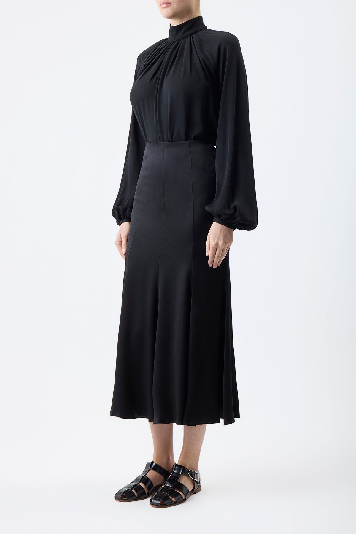 Kiian プリーツトップ ブラック シルク ジョーゼット ツイル