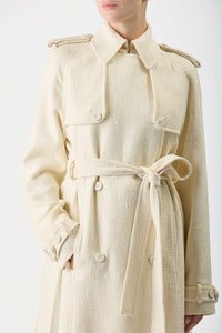 Eithne Trench Coat in Ivory Silk Virgin Wool Slub