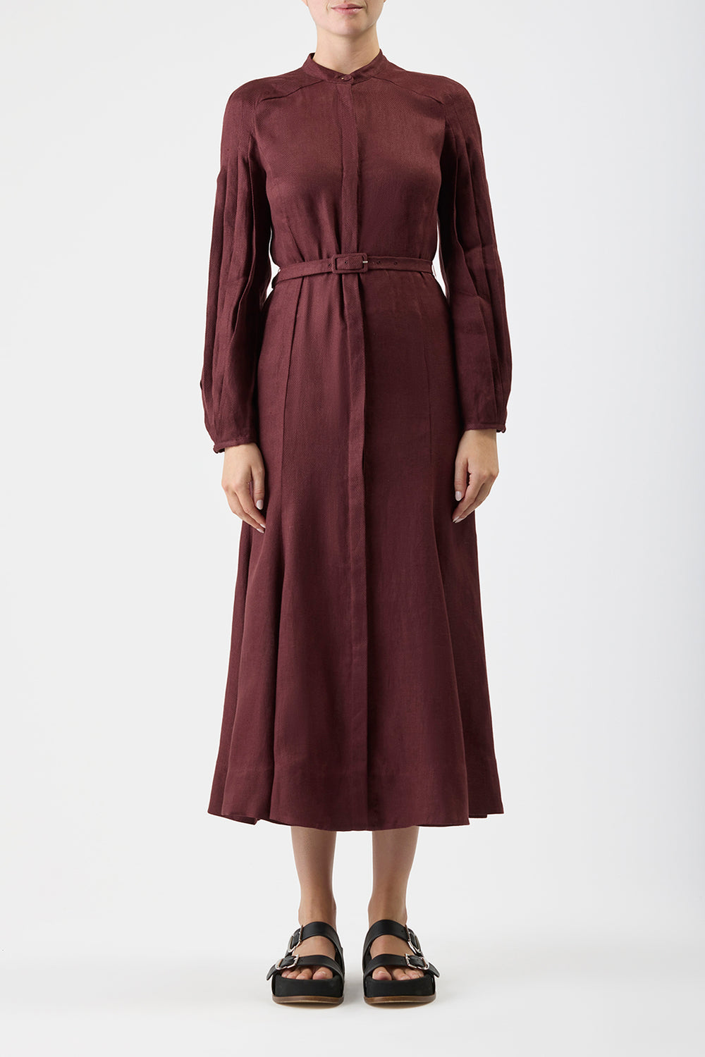Lydia Maxi Dress with Slip in Deep Bordeaux Linen