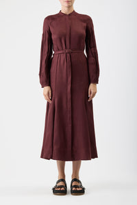 Lydia Maxi Dress with Slip in Deep Bordeaux Linen