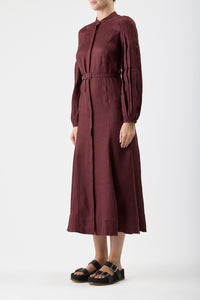 Lydia Maxi Dress with Slip in Deep Bordeaux Linen