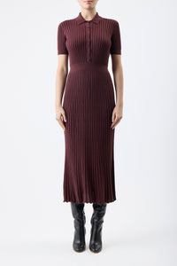 Amor Knit Midi Dress in Deep Bordeaux Cashmere Silk
