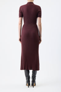 Amor Knit Midi Dress in Deep Bordeaux Cashmere Silk