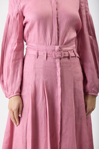 Dugald Pleated Midi Skirt in Rose Quartz Linen