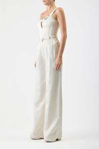Vargas Pant in Ivory Silk Linen Satin