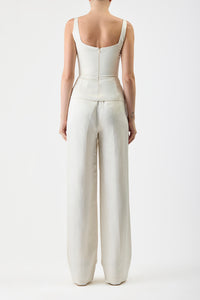 Vargas Pant in Ivory Silk Linen Satin