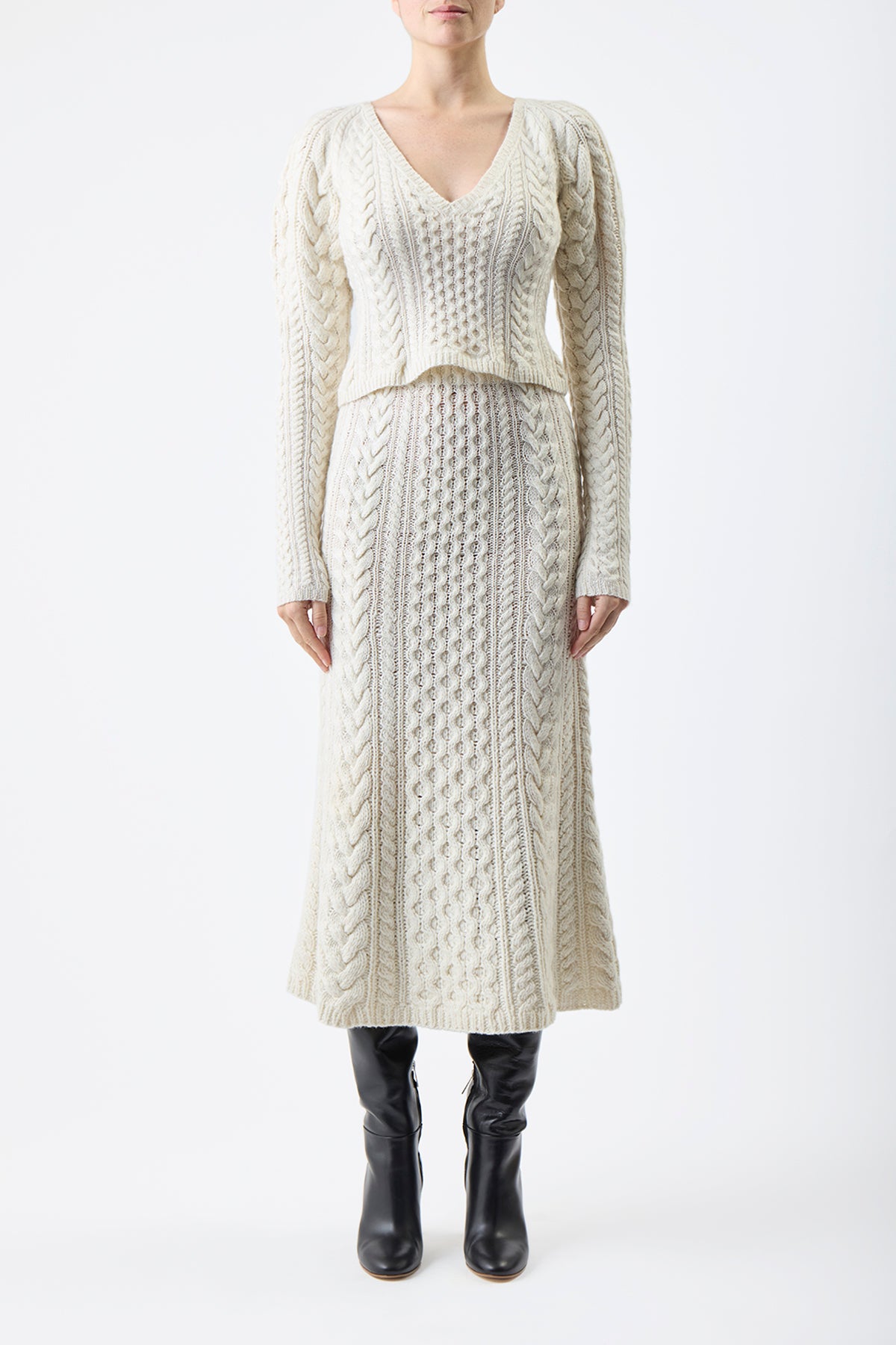 Callum Knit Skirt in Ivory Cashmere