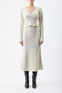 Callum Knit Midi Skirt in Ivory Cashmere