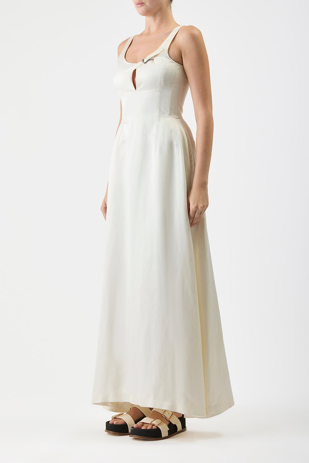 Sven Maxi Dress in Ivory Silk Linen Satin