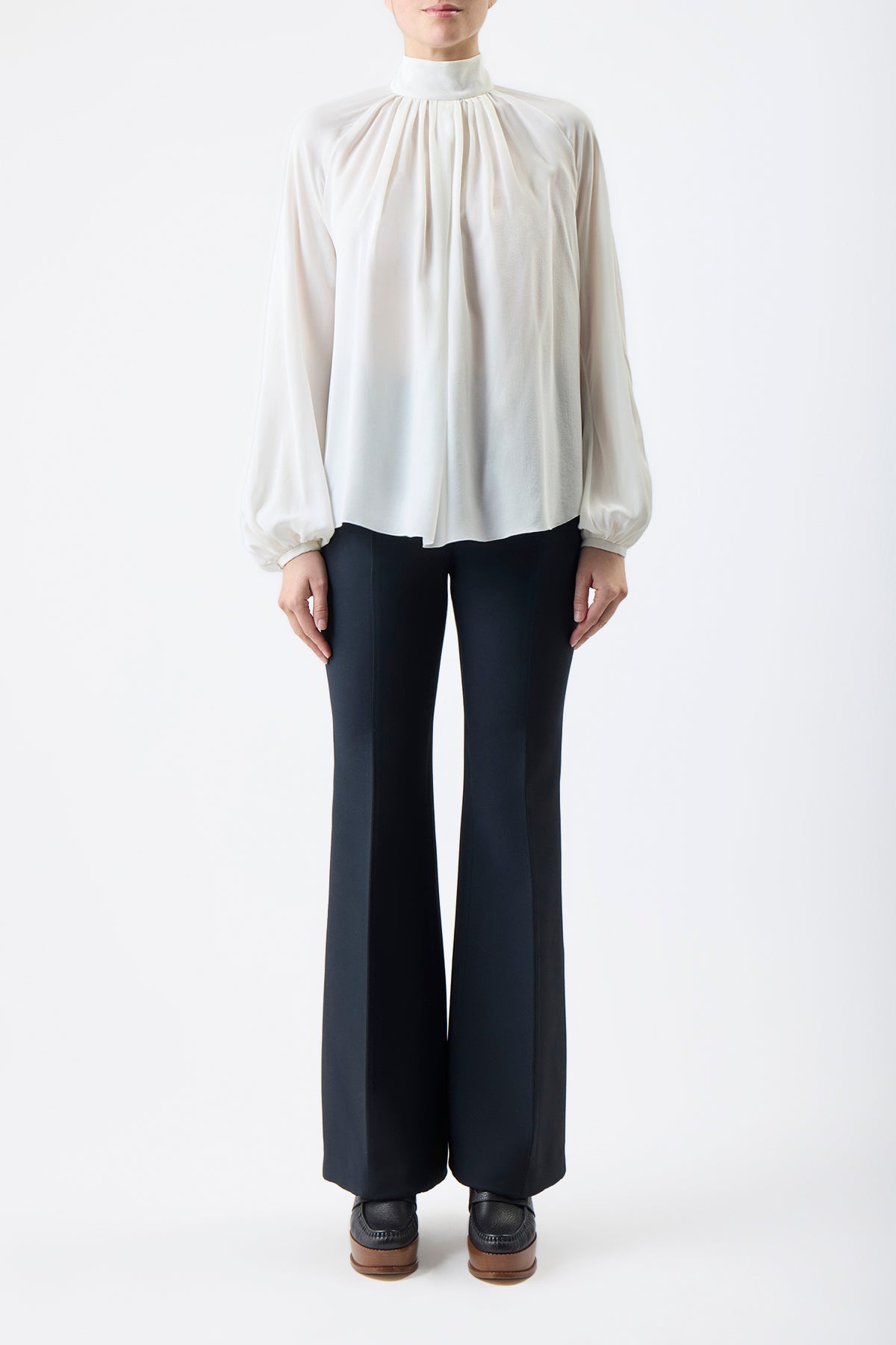 Kiian Pleated Top in Ivory Silk Georgette Twill