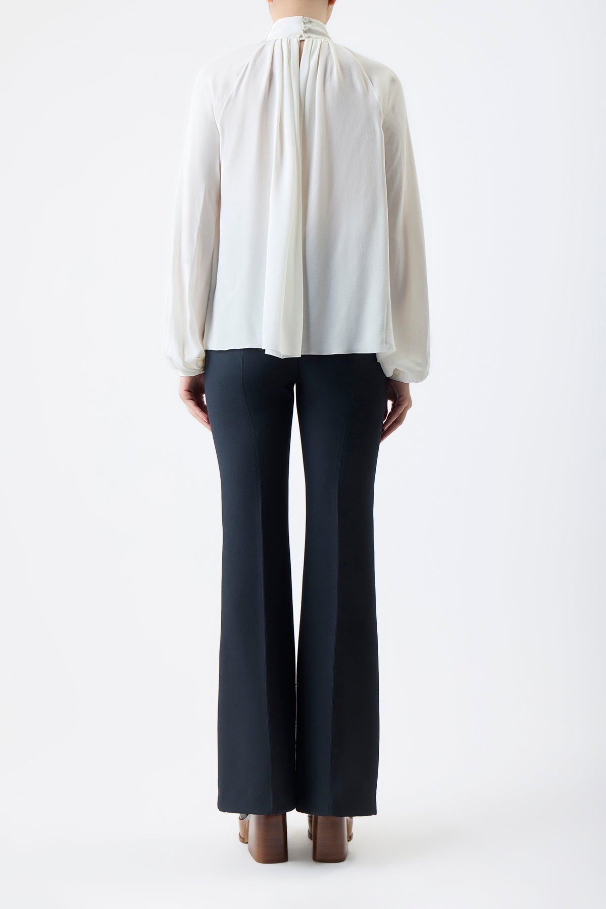 Kiian Pleated Top in Ivory Silk Georgette Twill