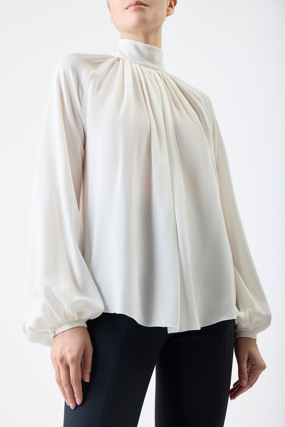 Kiian Pleated Top in Ivory Silk