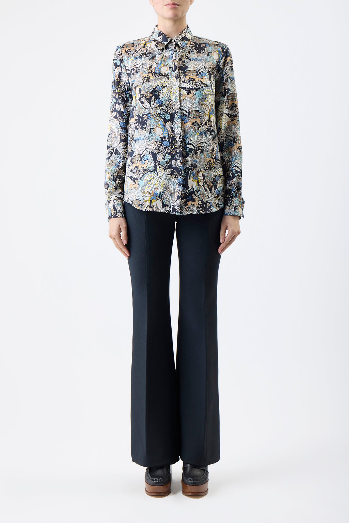 Henri Blouse in Blue Multi Printed Silk