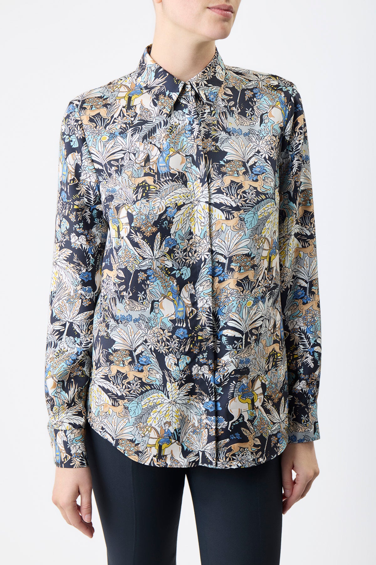 Henri Blouse in Blue Multi Printed Silk