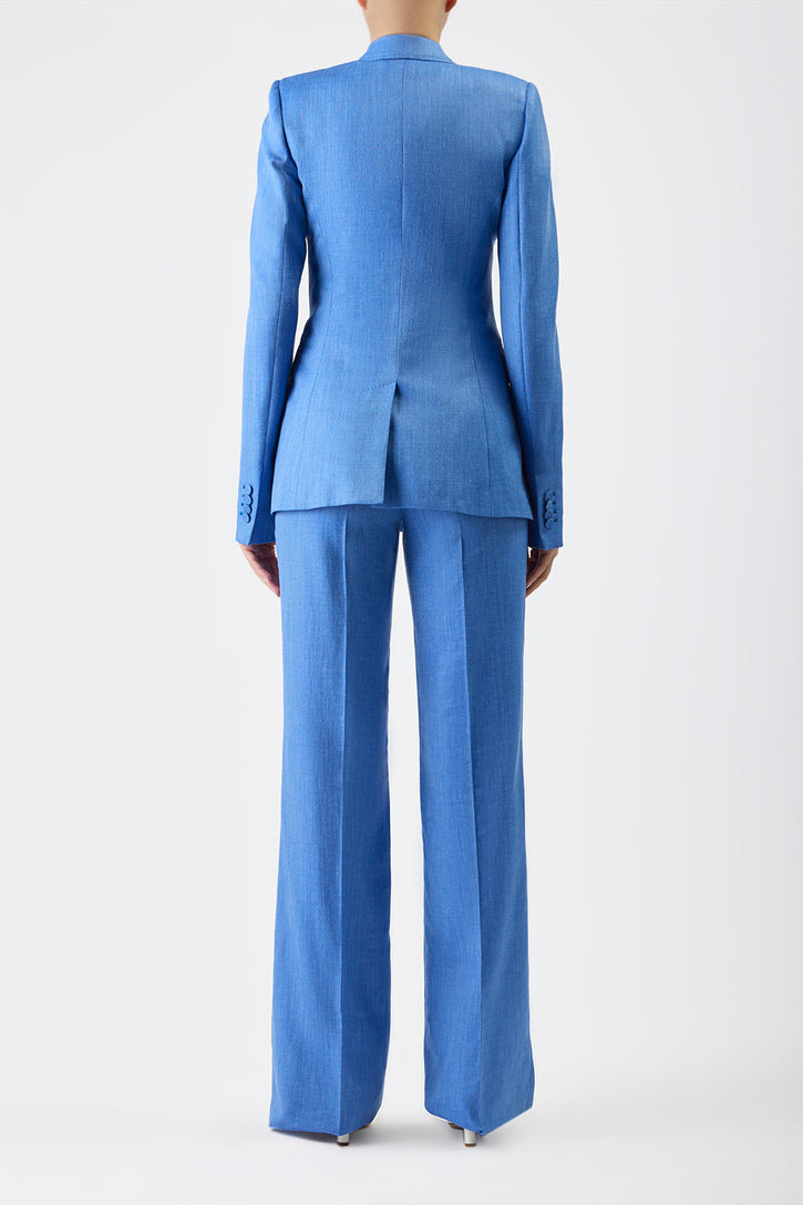 Stephanie Blazer in Sapphire Virgin Wool and Silk Linen