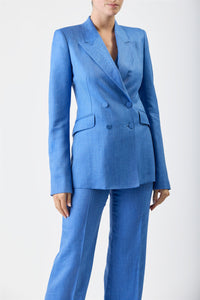 Stephanie Blazer in Sapphire Silk Wool and Linen